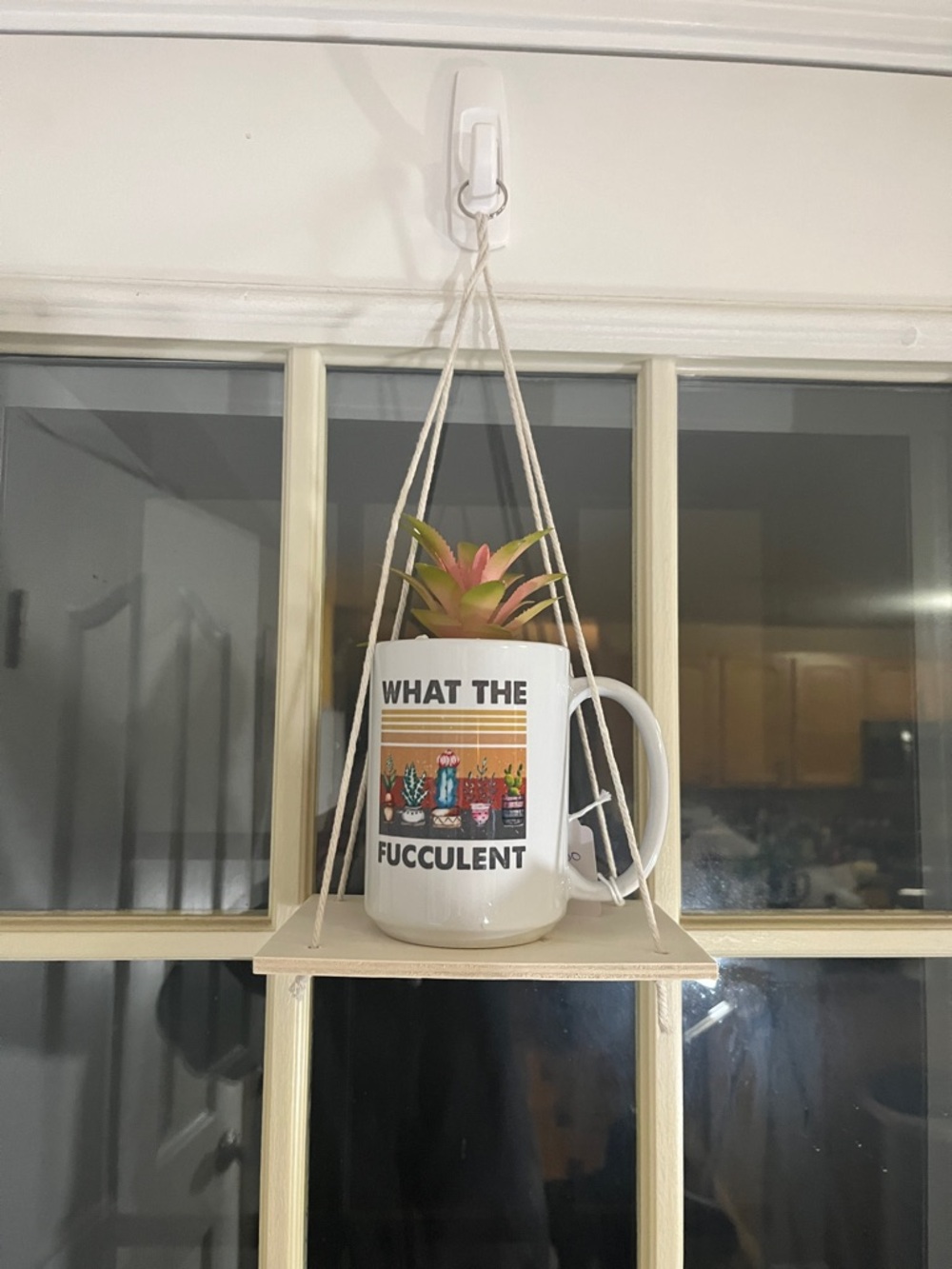 “What the Fucculent” Mug Planter 🌿 Hanging Swing Faux Succulent • Funny Gift